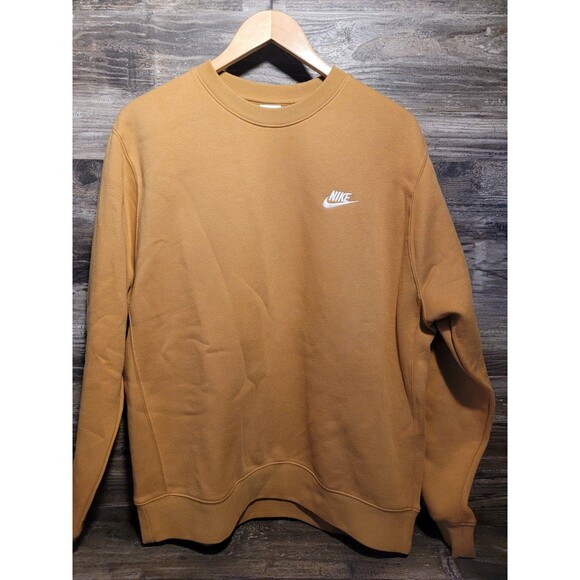 Nike Men's Sportswear Club Fleece Crew Sweatshirt Brown Size Large BV2662-224 - Picture 1 of 4